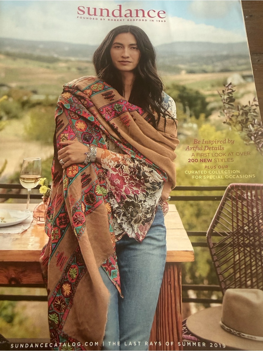 Sundance Tan Shawl with Pink, Red, Green and Blue Embroidery